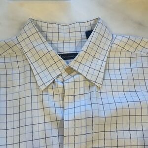 Hart Schaffner Marx White Cotton with Blue Stripes Dress Shirt